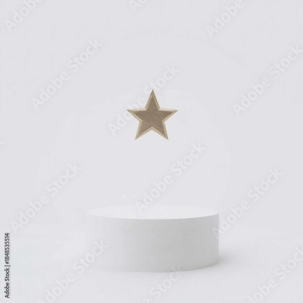 Obraz Golden Star Floating Above White Pedestal, Minimalist Decor Concept