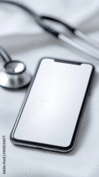 Obraz Smartphone on marble surface, modern mobile technology mockup