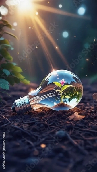 Obraz Soap bubble over water at night, fantasy magic background