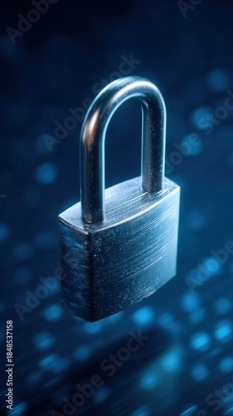 Obraz Blue padlock close up, cybersecurity and data protection background