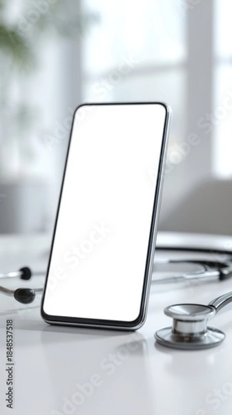 Obraz Smartphone on stand with blurred background, modern device mockup