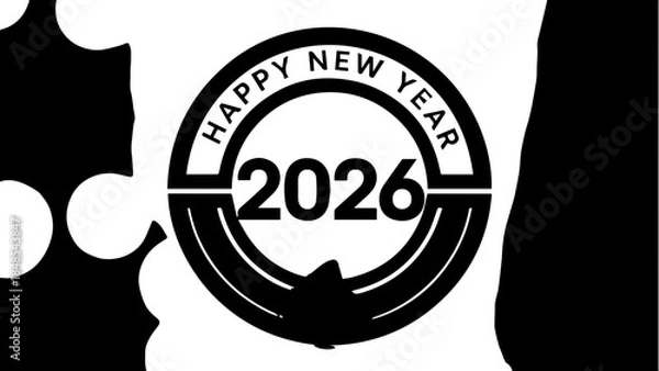 Fototapeta Minimalist black and white graphic design celebrating the arrival of the new year twenty twenty six with bold typography and abstract shapes