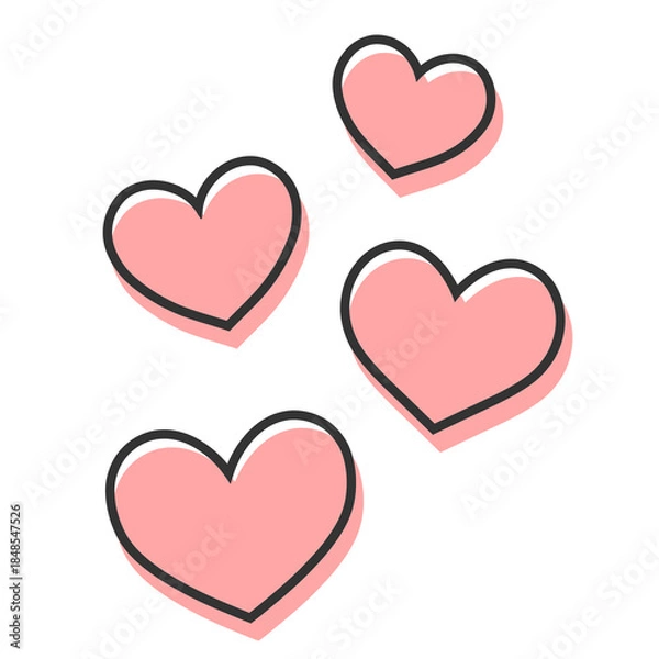 Obraz シンプルな4つのハート 手描きイラスト アイコン	 版ズレ 赤