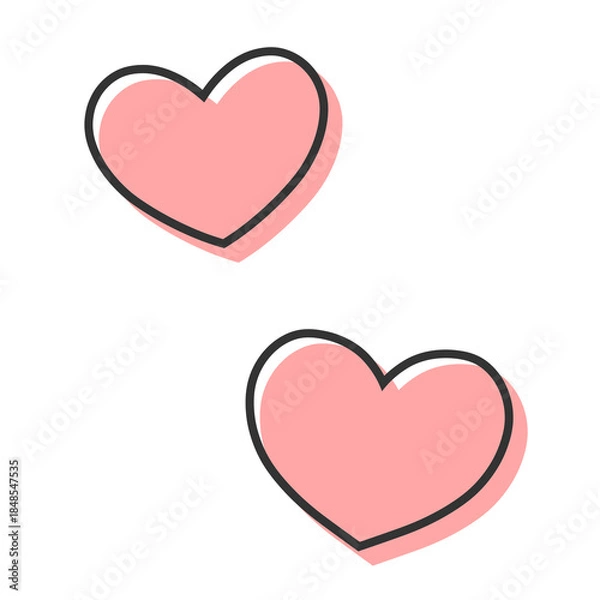 Obraz シンプルな2つのハート 手描きイラスト アイコン	 版ズレ 赤