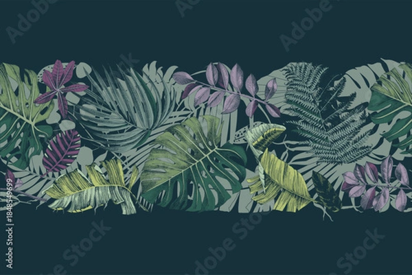 Fototapeta Tropical horizontal vector seamless border