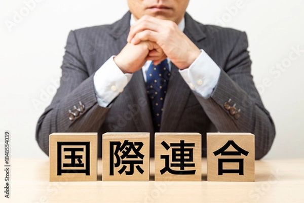 Fototapeta 「国際連合」と書かれたブロックとビジネスマン