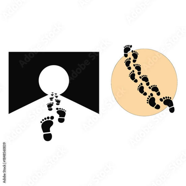 Obraz Footprints Leading Into Light Circle Silhouette.