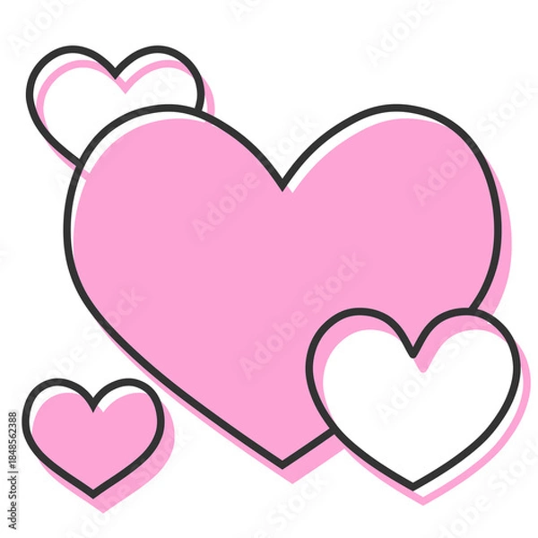Obraz 大小のハートが重なったシンプルな手描きイラストアイコン 版ズレ ピンク