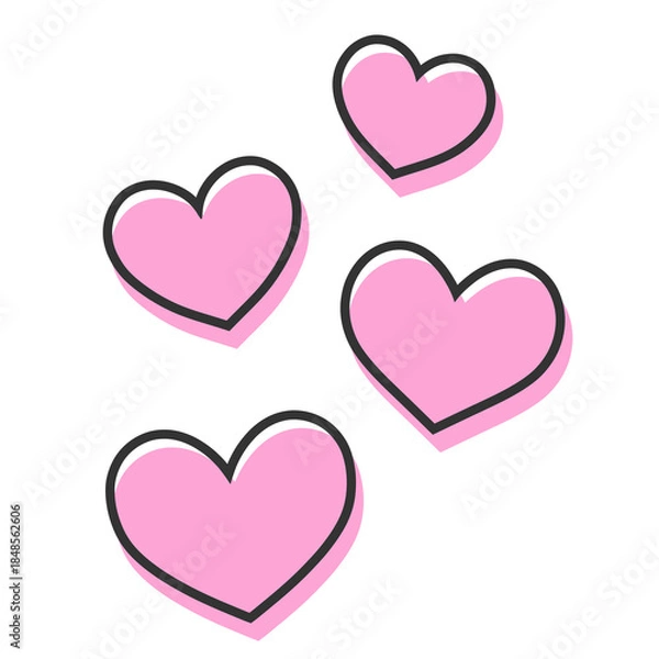Obraz シンプルな4つのハート 手描きイラスト アイコン	 版ズレ ピンク