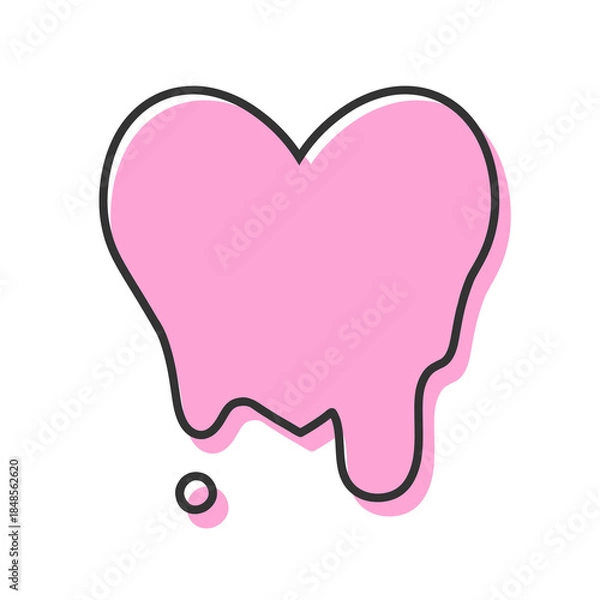 Obraz ドロドロに溶けているシンプルなハートの手描きイラストアイコン 版ズレ ピンク