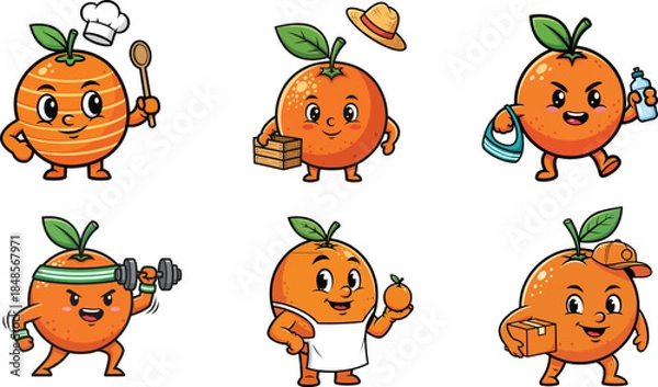 Obraz orange mascot character collection flat food vector