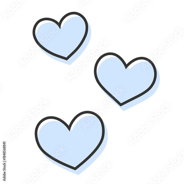 Obraz シンプルな3つのハート 手描きイラスト アイコン 版ズレ 水色