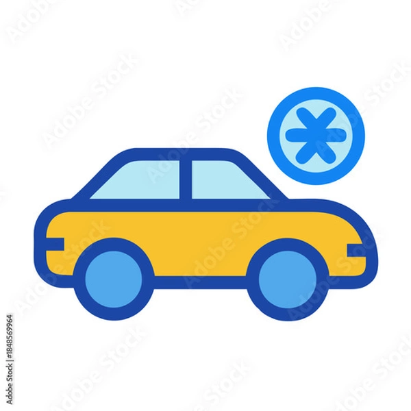 Obraz Simple line art car icon with asterisk symbol on solid black backdrop