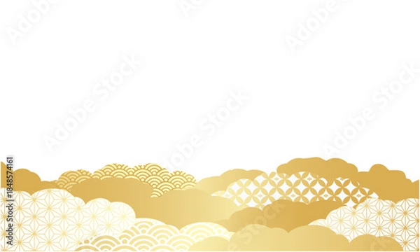 Obraz 和風の金色の雲と伝統文様の背景素材。和柄。