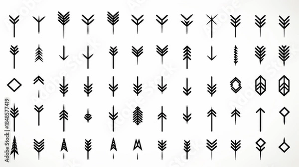 Obraz arrow, collection of icons of small black pointer arrows for design isolated on a white background, flat minimalism graphics, set of illustrations