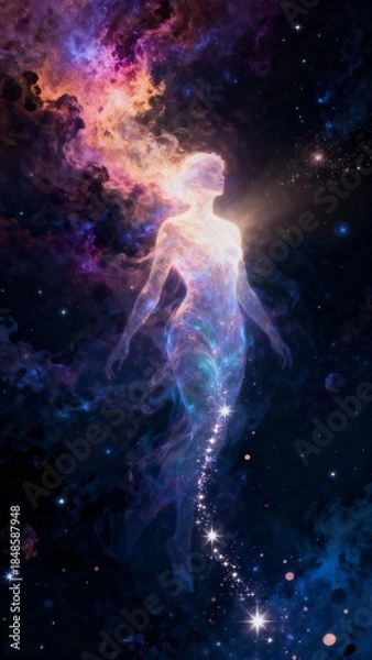 Obraz Ethereal human soul ascending through cosmic space energy