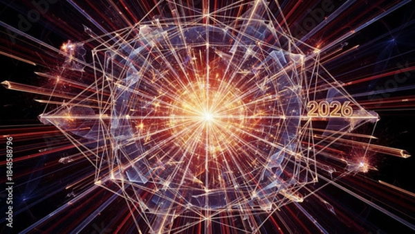 Obraz Abstract geometric network explosion digital data flow concept futuristic technology background with