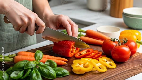 Obraz woman cutting vegetables