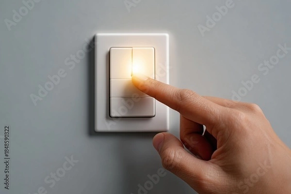 Obraz A finger pressing a light switch on a wall.