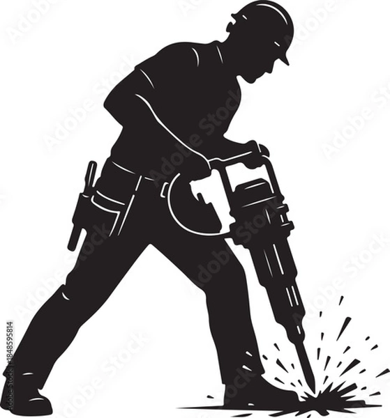 Obraz Construction Worker Using Jackhammer Silhouette