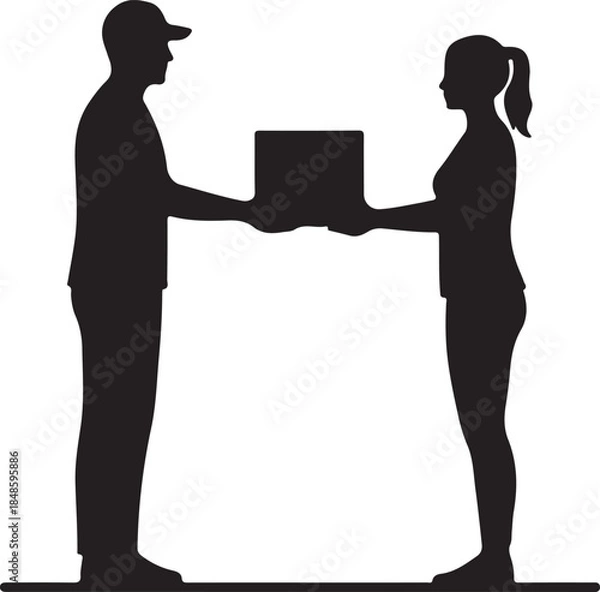 Obraz Delivery Worker Handing Parcel Silhouette
