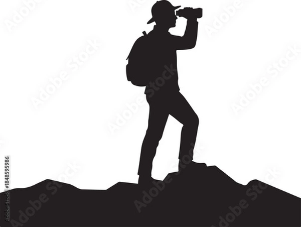 Obraz Explorer Using Binoculars Silhouette