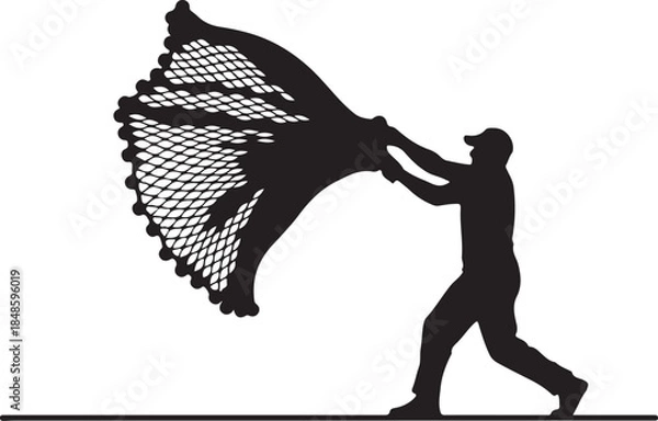Obraz Fisherman Casting Net Silhouette