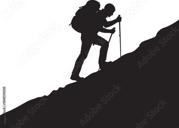 Obraz Hiker Climbing Uphill Silhouette