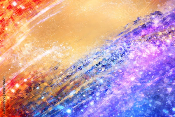 Fototapeta 煌めく光と色彩の抽象アート背景（ゴールド・レッド・ブルー・パープル）