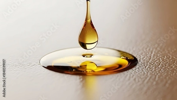 Fototapeta Aesthetic Macro Shot of a Golden Oil Drop Falling onto a Surface