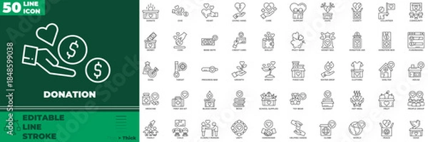 Obraz Donation Line Editable Icons set