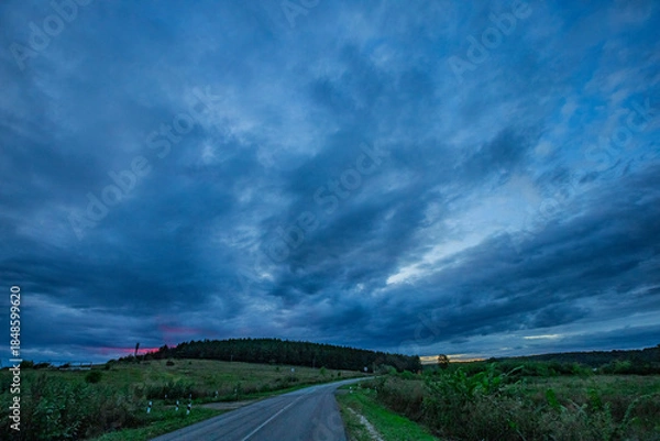 Fototapeta dark clouds over a pine forest