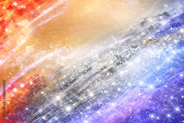 Fototapeta 煌めく光と色彩の抽象アート背景（ゴールド・レッド・シルバー・ブルー）