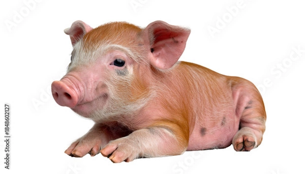Obraz cute piglet lying down, isolated on white background.