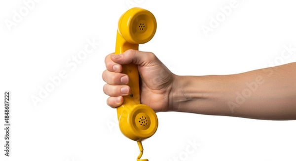 Obraz Hand holding a telephone receiver isolated on a transparent background