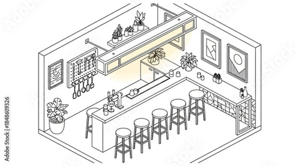 Obraz Isometric Illustration of Modern Coffee Shop Interior.