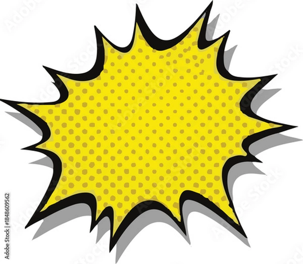 Obraz Yellow Starburst Comic Book Speech Bubble with Polka Dot Pattern and Shadow cartoon explosion
