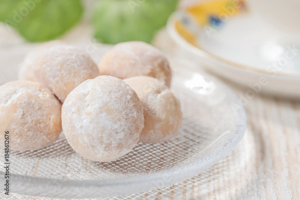 Obraz ティータイムのお菓子スノーボール　クッキー 　Snowball Cookies for Tea Time