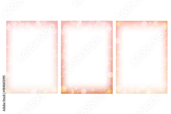 Obraz Gradient pastel frames with golden bokeh. Abstract vector borders. Cute yellow templates with blurred transparent edge. Girly soft decorative banner and poster.
