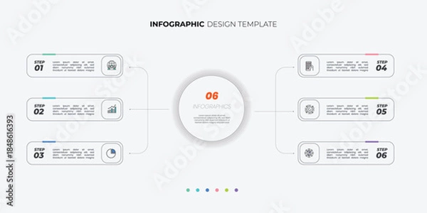 Obraz Modern Circle chart infographic template with 6 options for presentations. Infographic 6 diagram chart template for business 6, options, presentation with diagram elements, infographics