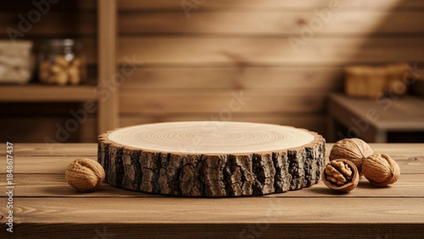 Obraz 胡桃と木の幹、シンプルな背景素材、合成用写真素材