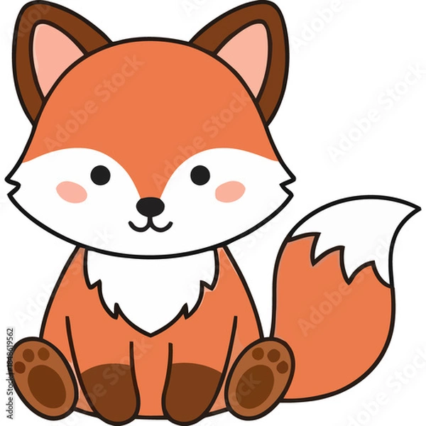 Obraz Cute Orange Fox Sitting Character Illustration