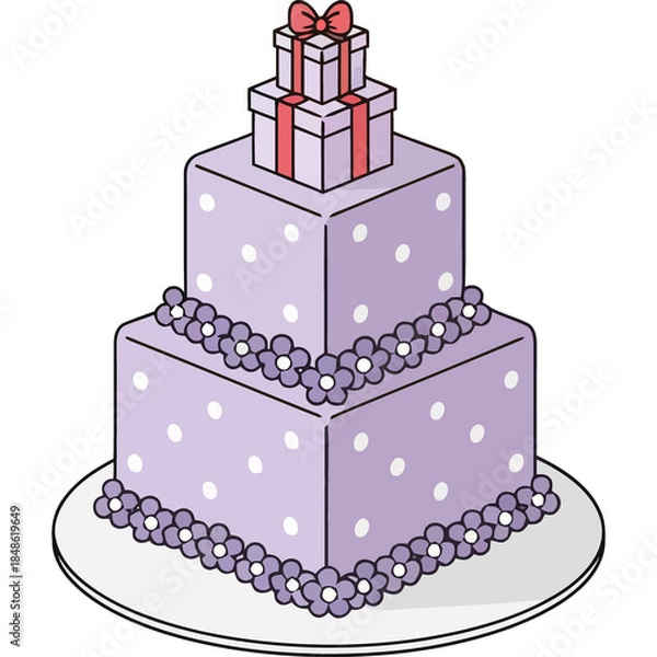 Obraz Three Tiered Purple Square Birthday Cake