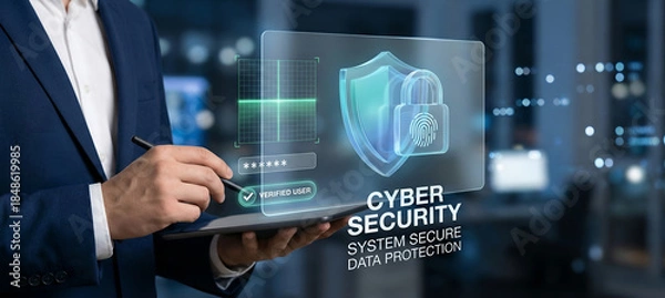 Obraz Cyber security system check and data network protection hologram