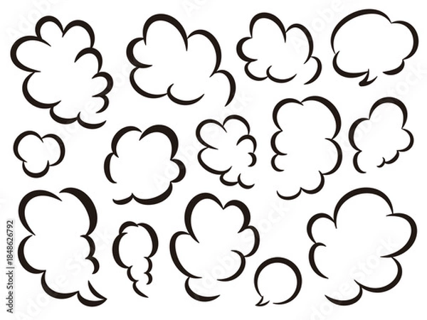 Obraz 思考や想像を表すモクモクした雲形の吹き出し シンプルなベクターイラストセット
