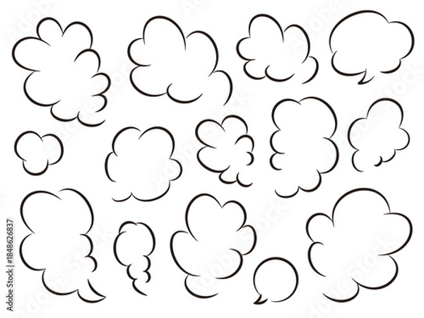 Obraz 思考や想像を表すモクモクした雲形の吹き出し シンプルなベクターイラストセット