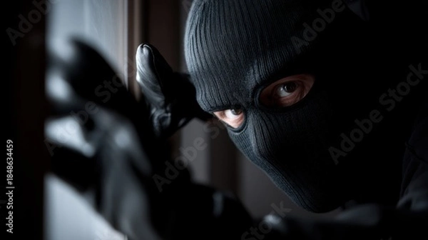 Obraz Masked person window