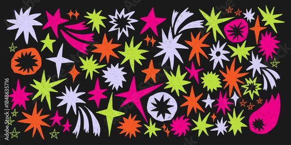 Obraz Hand draw  doodle star sparks, sparkles, night sky. 