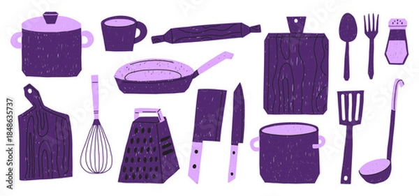 Obraz Doodle of kitchen utensils. Hand draw kitchen tools illustration.