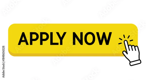 Obraz Apply Now button with hand mouse cursor click icon.Vector illustration.